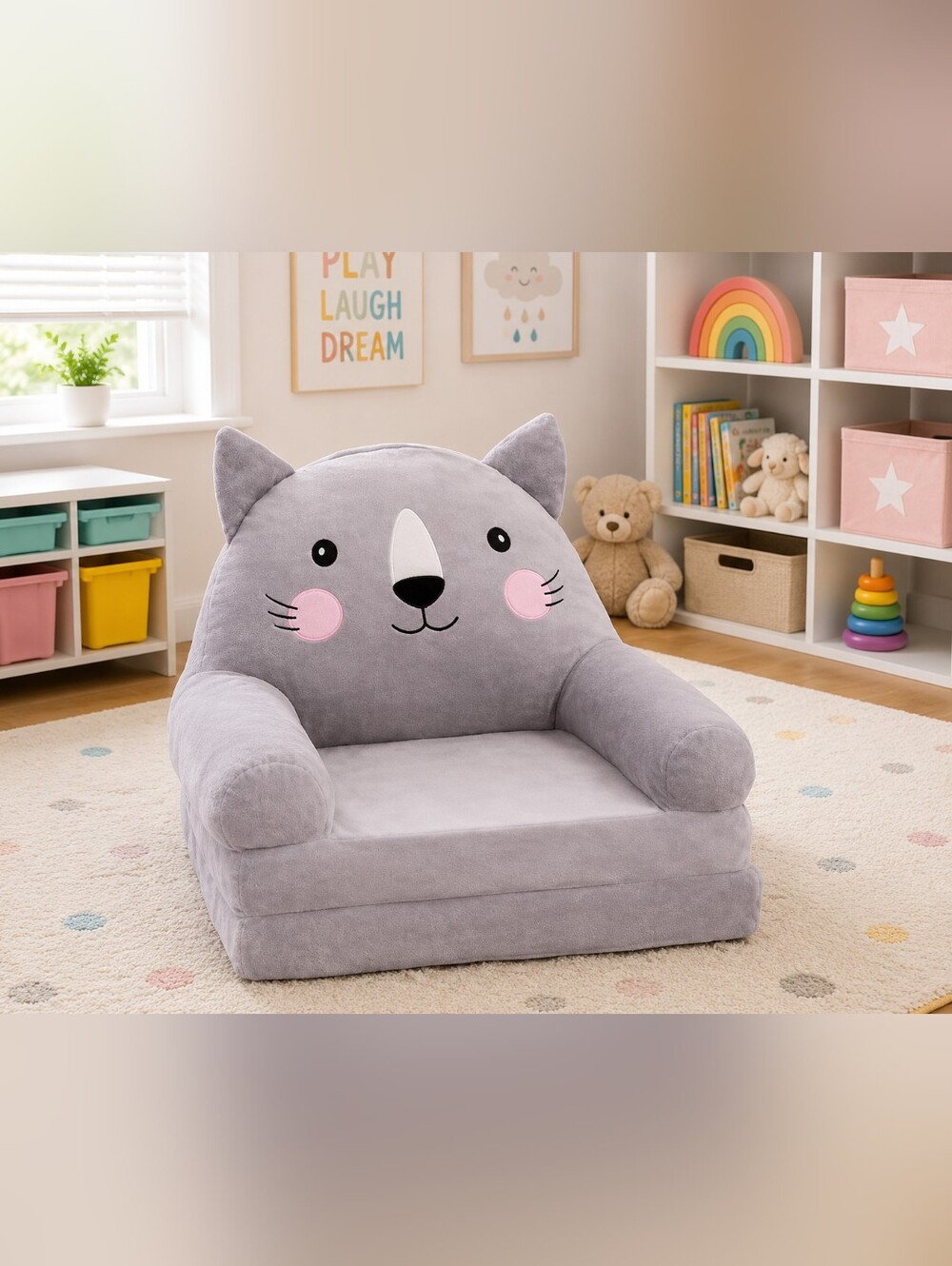 Kids Plush Gray Cat Chair Cover‎ Only Fold Out Chair Cover